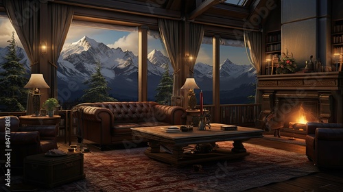 Star Mountain View Suite Interior Reference. AI generated art illustration. © Fire