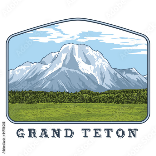 Grand Teton landscape illustration with clear sky. Grand Teton national park vector illustration