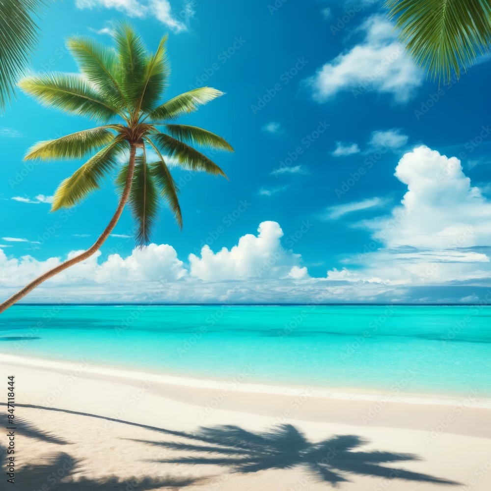 Tropical beach, palm trees and ocean. Tropical beach, palm trees and ocean.