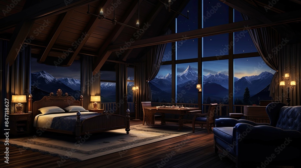 Star Mountain View Suite Interior Reference. AI generated art illustration. Star Mountain View Suite Interior Reference. AI generated art illustration.