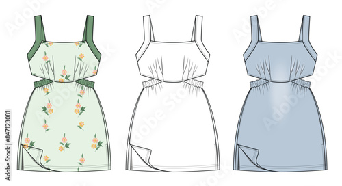 Girls denim and all over printed apparel template 