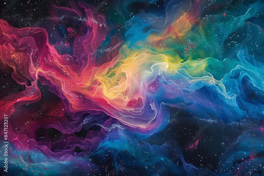 Iridescent nebula in deep space, with vibrant colors and swirling patterns of cosmic dust and gas, creating a stunning and otherworldly astronomical scene Iridescent nebula in deep space, with vibrant colors and swirling patterns of cosmic dust and gas, creating a stunning and otherworldly astronomical scene