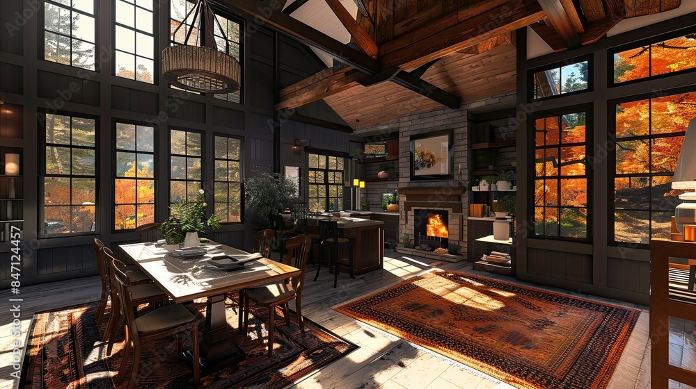 Modern living room with fireplace. AI generated art illustration. Modern living room with fireplace. AI generated art illustration.