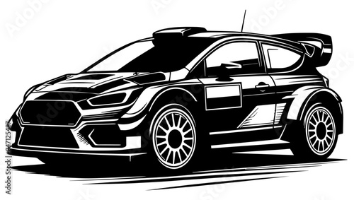 Rally car monochrome clip art. Vector illustration