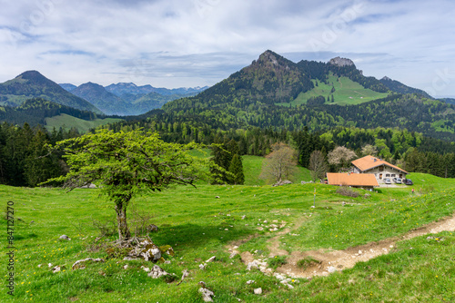 Wandern Bayern,  abseits vom Trubel in den Chiemgauer Alpen, Nähe Hochries und Feichteck, Blick auf die Wagneralm, den Heuberg und die Wasserwand photo