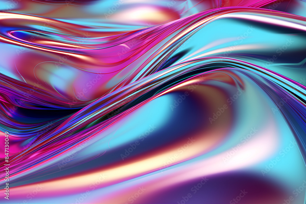 Metallic 3D image of abstract 3D futuristic cyberpunk 4k hyper realism detailed isolated colorful metallic reflective holographic flow silk irridescence Metallic 3D image of abstract 3D futuristic cyberpunk 4k hyper realism detailed isolated colorful metallic reflective holographic flow silk irridescence