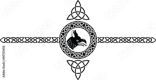 Celtic Pattern Circle Header with Wyvern Head and Triquetra