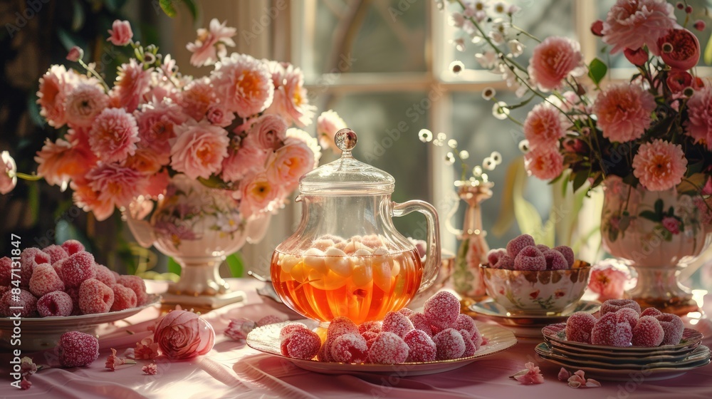 Tea party, fun Atmosphere, pink atmosphere, pink Tablecloth Tea party, fun Atmosphere, pink atmosphere, pink Tablecloth