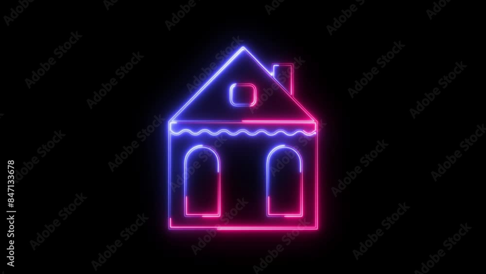 Abstract neon shine home icon animation with dark background. Abstract neon shine home icon animation with dark background.