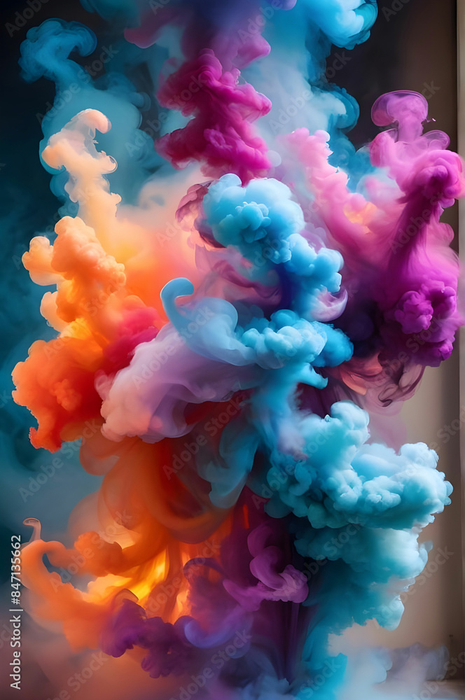 Obraz premium A vibrant explosion of colorful smoke dances