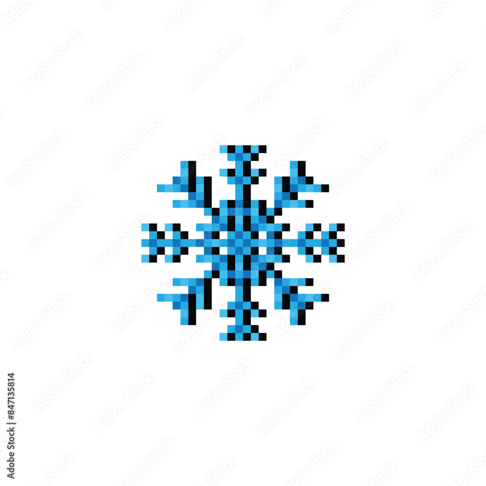 pixel snowflakes icon. Vector pixel art snowflake 8 bit logo for game pixel snowflakes icon. Vector pixel art snowflake 8 bit logo for game