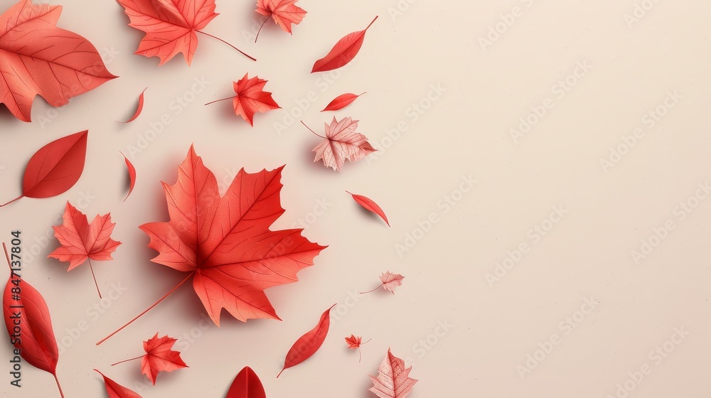 Fototapeta premium Canada Day celebration card with minimal design and red maple leaf