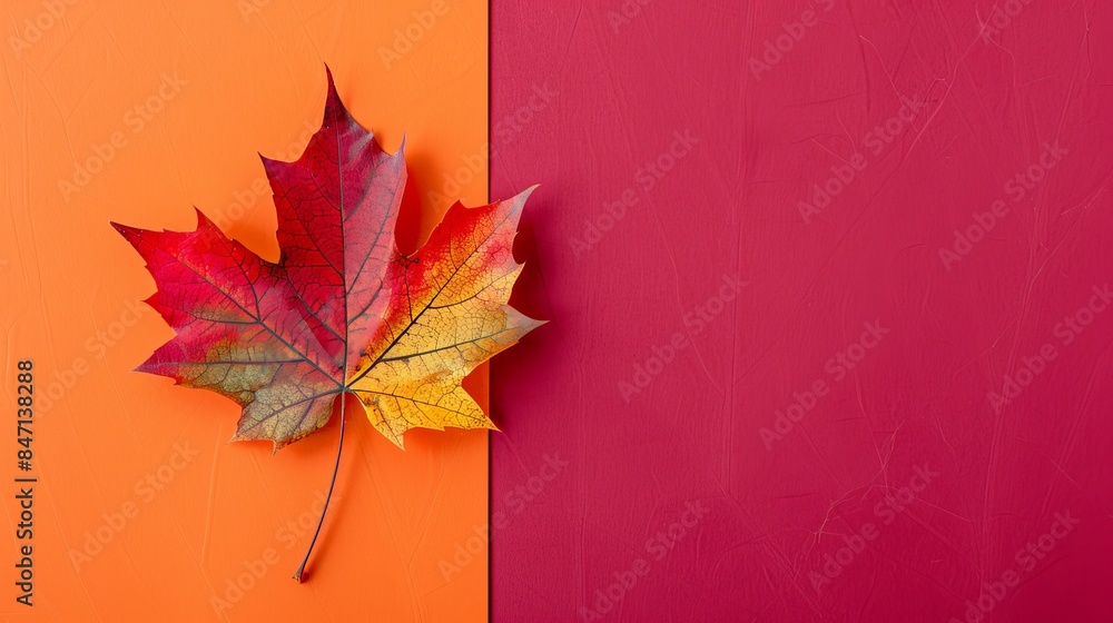 Obraz premium Canada Day card with a single maple leaf, autumn leaf colors, and a festive background