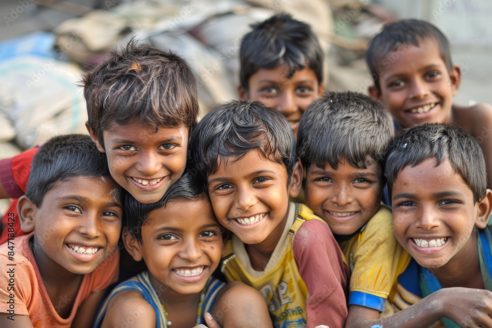 Portrait of a group of smiling indian kids. Portrait of a group of smiling indian kids.