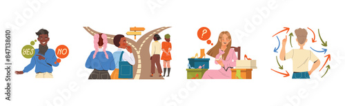 People Character Making Their Own Choice Choosing Between Options Vector Set