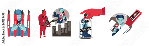 Prohibition of Independent Media with Press Suppress and Restriction Vector Set