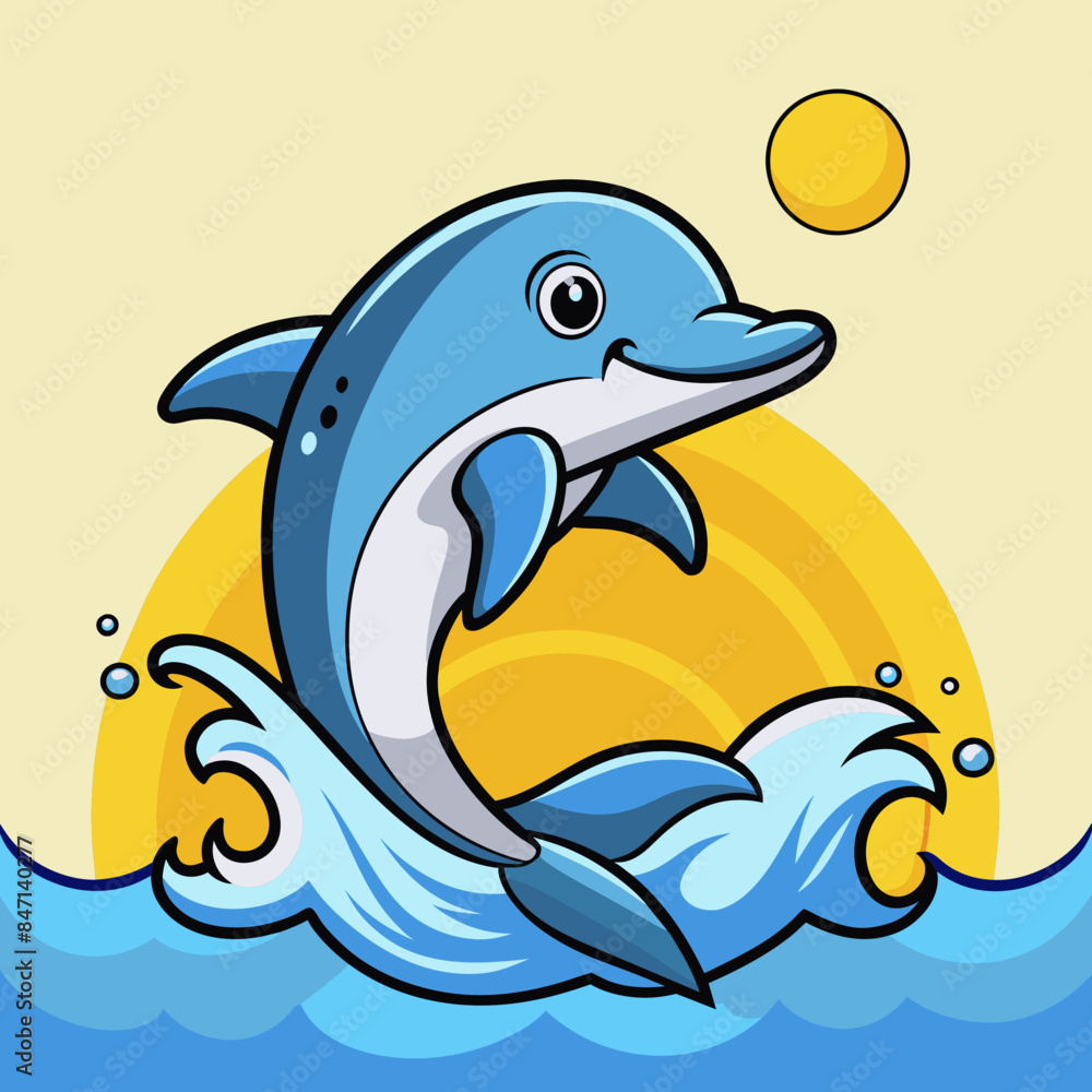 Obraz premium A playful dolphin leaping out of the ocean waves vector illustration