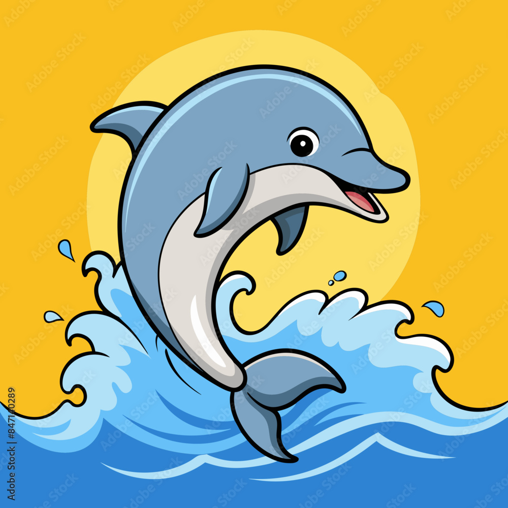 Naklejka premium A playful dolphin leaping out of the ocean waves vector illustration