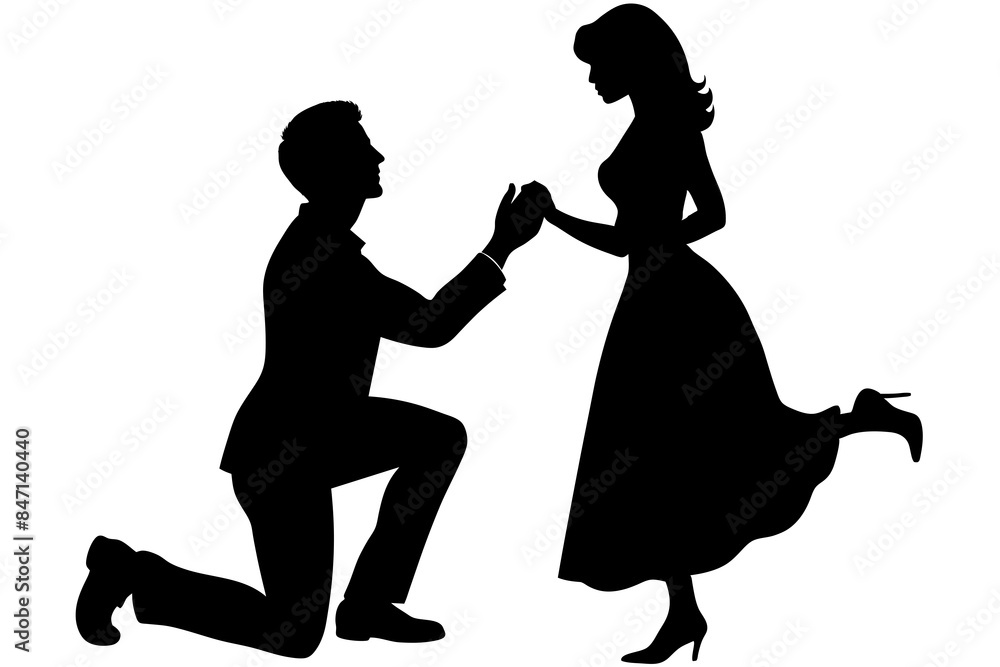 Boyfriend proposing to his girlfriend in a romantic moment vector silhouette Boyfriend proposing to his girlfriend in a romantic moment vector silhouette