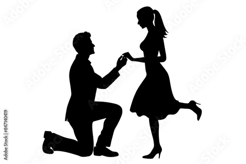 Boyfriend proposing to his girlfriend in a romantic moment vector silhouette