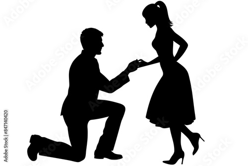 Boyfriend proposing to his girlfriend in a romantic moment vector silhouette
