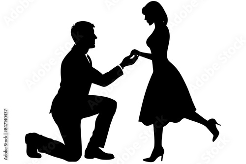 Boyfriend proposing to his girlfriend in a romantic moment vector silhouette