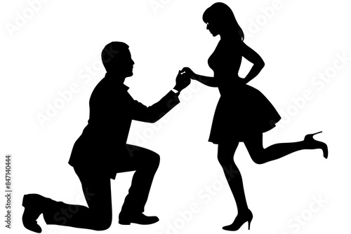 Boyfriend proposing to his girlfriend in a romantic moment vector silhouette