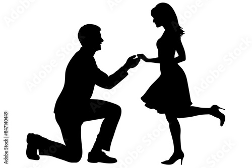 Boyfriend proposing to his girlfriend in a romantic moment vector silhouette