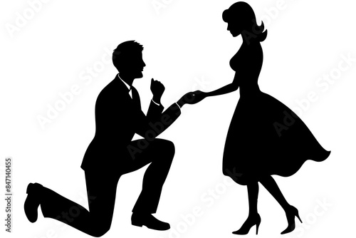 Boyfriend proposing to his girlfriend in a romantic moment vector silhouette