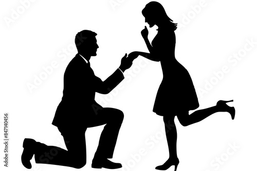 Boyfriend proposing to his girlfriend in a romantic moment vector silhouette