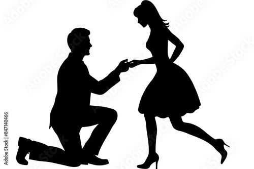 Boyfriend proposing to his girlfriend in a romantic moment vector silhouette