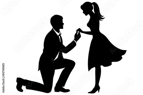 Boyfriend proposing to his girlfriend in a romantic moment vector silhouette