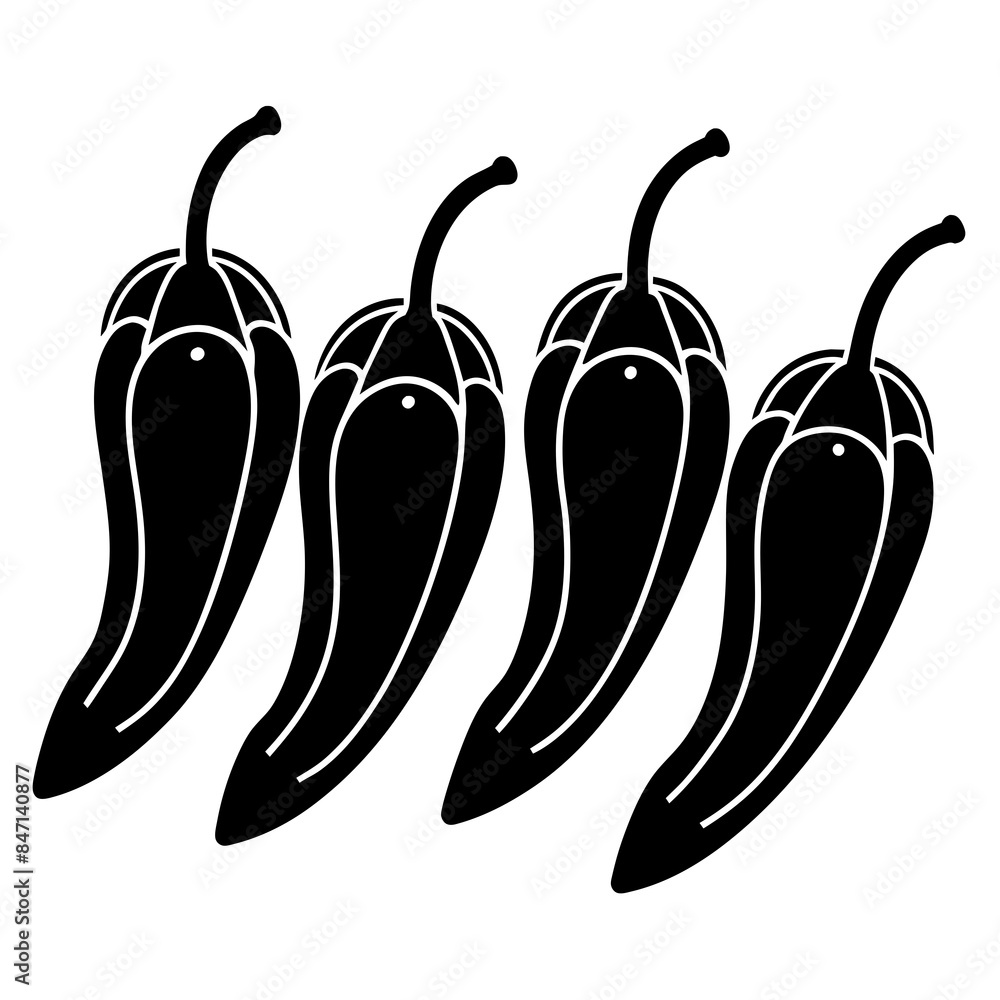 Chili peppers vector silhouette on white background Chili peppers vector silhouette on white background