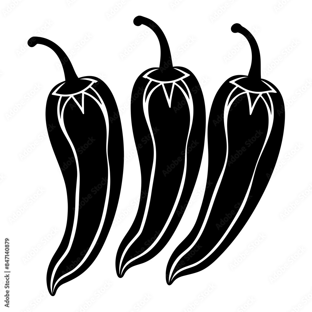 Chili peppers vector silhouette on white background Chili peppers vector silhouette on white background