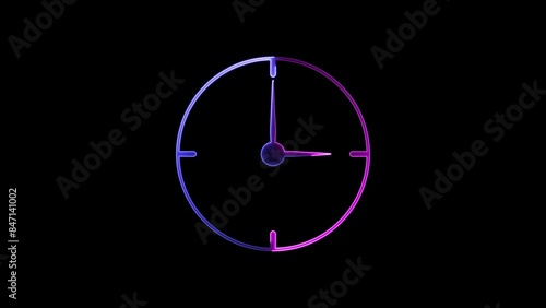 abstract neon shine clock icon animation with dark background. photo