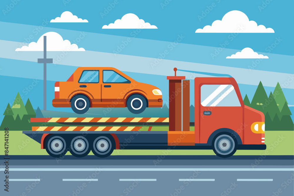 Fototapeta premium Generic unwanted vehicles loaded onto towing or recovery breakdown trucks