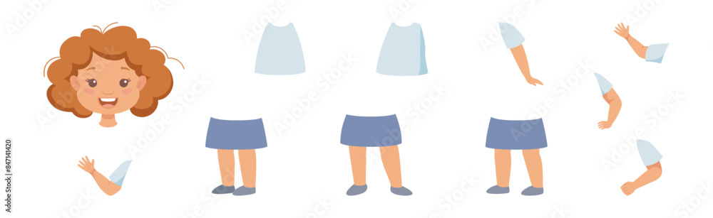 Little Girl Character Constructor with Body Parts and Face Emotion Vector Set Little Girl Character Constructor with Body Parts and Face Emotion Vector Set