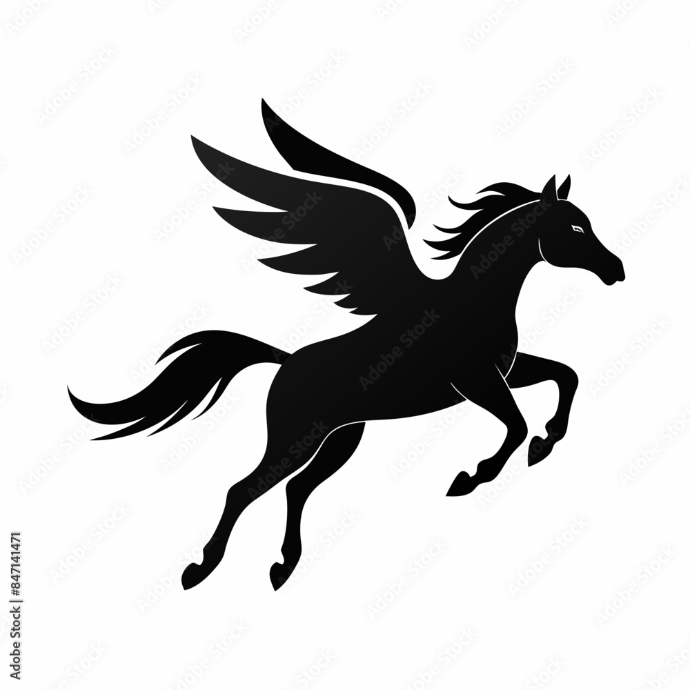 Fototapeta premium A flying horse silhouette on white background