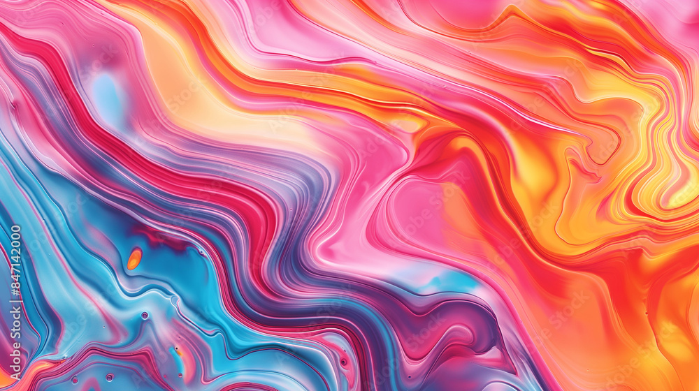 Colorful abstract liquid marbling art pattern with swirling pink, blue, orange, and yellow hues for creative backgrounds Colorful abstract liquid marbling art pattern with swirling pink, blue, orange, and yellow hues for creative backgrounds