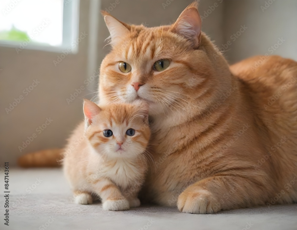Feline Voyagers Orange Cat and Kitten Setting Off from the Bus Station Feline Voyagers Orange Cat and Kitten Setting Off from the Bus Station