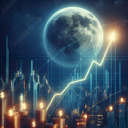 Stock trading chart showing increasing money growth ,to the moon