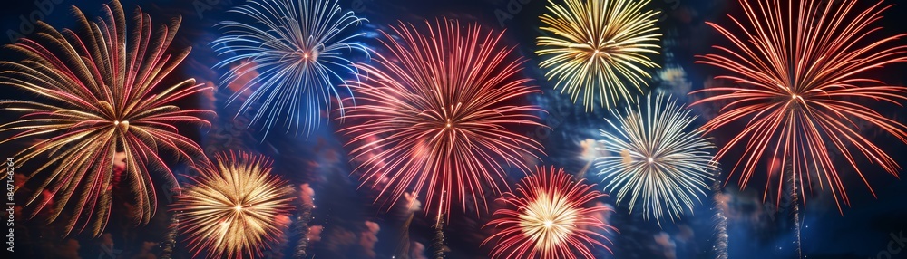 Vibrant fireworks display lighting up the night sky with colorful bursts, perfect for celebrating special occasions and festive events. Vibrant fireworks display lighting up the night sky with colorful bursts, perfect for celebrating special occasions and festive events.
