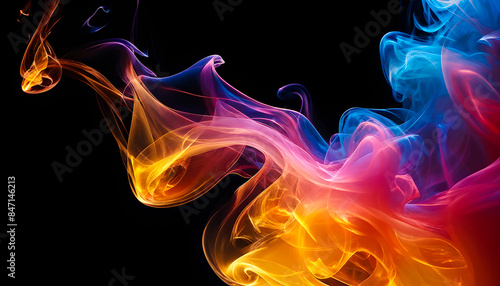 Vibrant and Colorful Smoke and Gases Isolated on a Black Background