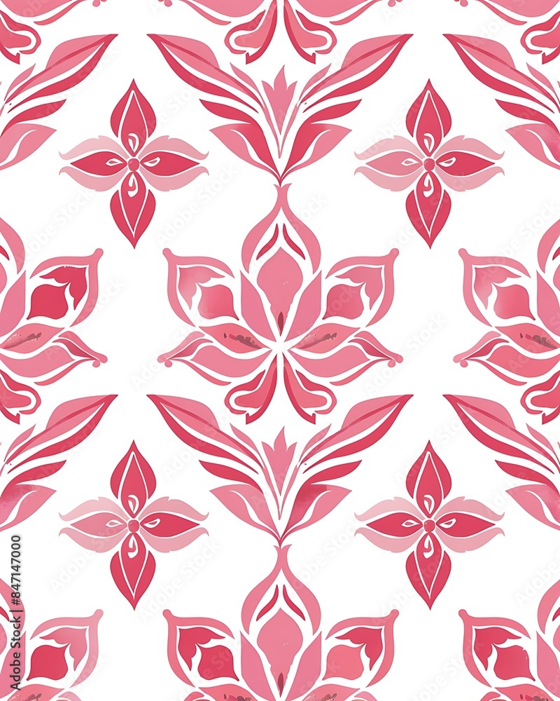 Fototapeta premium Create A Textile Print Motif Pattern Design Using Red And White Color