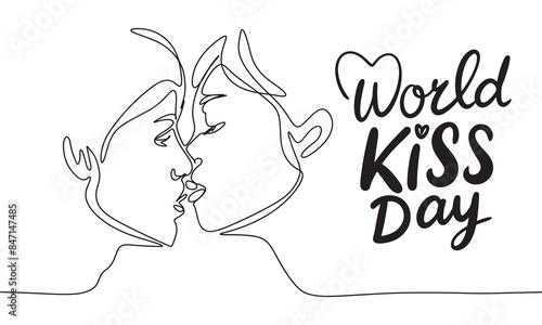 Line art World Kiss Day text lettering banner concept. Hand drawn vector art.