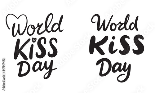 World Kiss Day collection text lettering. Hand drawn vector art.