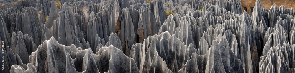 Fototapeta premium Rough textured cliffs, eroded limestone formations, scenic landscape.