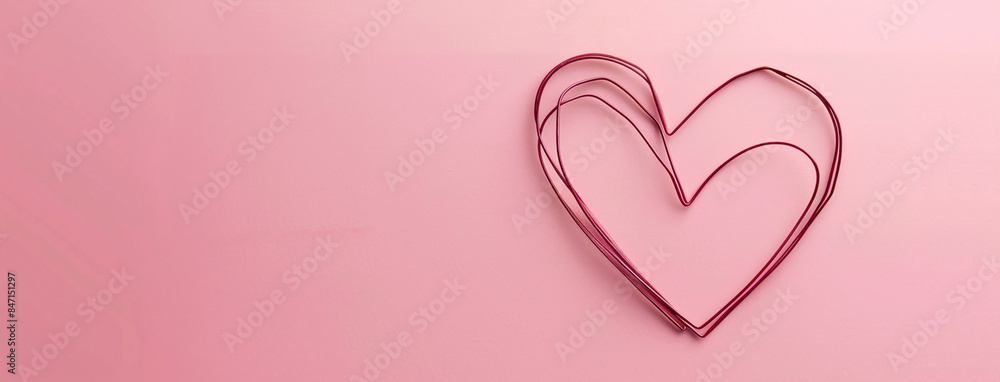 wide horizontal valentine day background image of maroon color abstract heart shape line drawing sketch drawn on a pink background with empty space for texts wide horizontal valentine day background image of maroon color abstract heart shape line drawing sketch drawn on a pink background with empty space for texts