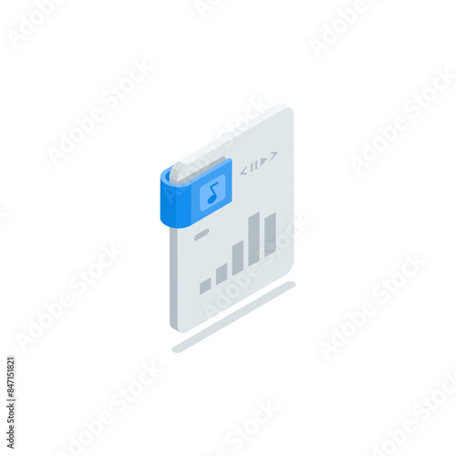 isometric vector audio file icon, in color on a white background, audio file format designation