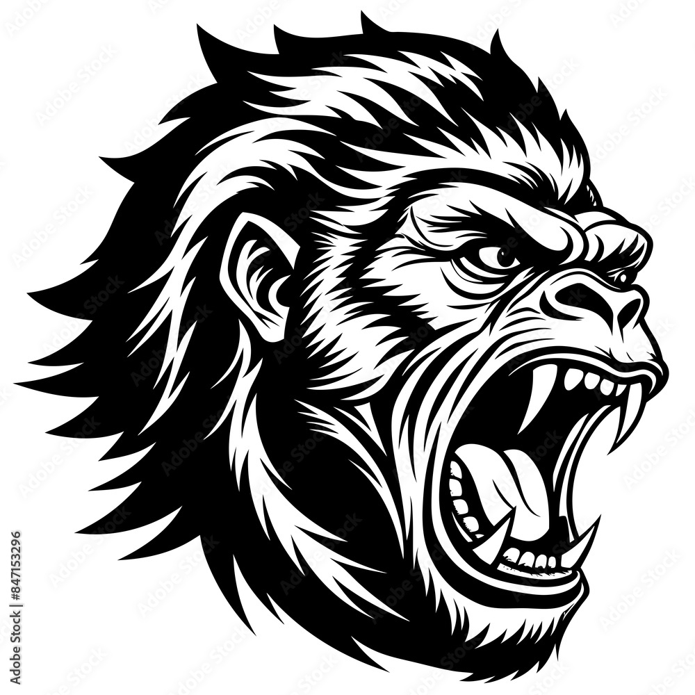 angry gorilla head side view vector illustration